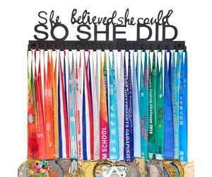 Goutoports Medal Holder Display Hanger Rack Frame for Sport Race Runner-She Believed She Could -Sturdy Black Steel Metal Over 60 Medals Easy to Install