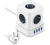 GOUTS ET COULEURSMultiprise Cube 5 Prises Avec 4 Usb Ports, 9-En-1 Rallonge Multiprise 2M, Charge Rapide 16A 4000W, Multi Bloc Prise Pour Pc/Téléphone/Ordinateur Portable/Haut-Parleur/Tv, Blanc
