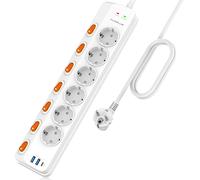GOUTS ET COULEURSMultiprise Parafoudre Avec 6 Prises Et Pd 20W 1 Port Type-C Et 2 Ports Usb-A, Multiprise Usb Avec 7 Interrupteurs Individuels, Multiprise Electrique 3680W/16A, 1050 J, Cordon 3M Pour