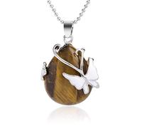 Goutte d'eau Pierre Naturelle Pendentif Papillon Collier Oeil de Tigre Chaîne Collier Le Style À La Mode Peut Correspondre à Toutes Sortes De Vêtements Convient à Toutes Les Occasions Cadeaux Si