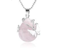 Goutte d'eau Pierre Naturelle Pendentif Papillon Collier Rose Quartz Chaîne Collier Le Style À La Mode Peut Correspondre À Toutes Sortes De Vêtements Convient À Toutes Les Occasions Cadeaux Simp