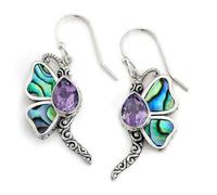 Gouttelettes d’eau vintage, boucles d’oreilles en pierre violette, motif de sculpture ethnique argentée, coquillage en libellule pendue, boucles d’oreilles pendantes pour femmes