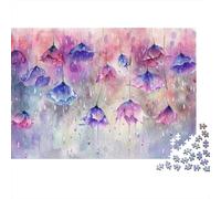 Gouttes de Fleurs d'aquarelle Puzzle 1000 Pièces pour Adultes et Enfants, Goutte de Fleur Violette Aquarelle, Jeu Éducatif, Défi, Activité Relaxante, Cadeau pour Tous, 38x26cm