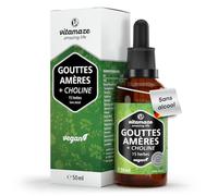 Gouttes Digestives à Base de Plantes avec 15 Ingrédients Naturels (Curcuma, Choline, Pissenlit, Gingembre), Dosage Élevé 50 ml, 100% Vegan et Sans Gluten, Sans Alcool, Qualité Allemande