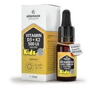Gouttes Vitamine D3+K2 pour Enfants, 500 UI D3 + 25µg K2 par Goutte, Seulement 1 Goutte par Jour, Stock 10 Mois, Huile MCT, Avec Pipette - Dosage Optimal pour Enfants, Made in Germany