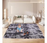GOUTUI Tapis Fausse Fourrure 100 x 140 cm Lavable à 30 Degrés Tapis Moelleux à Poils Courts Doux Au Toucher pour Chambre à Coucher Salon, Gris Foncé
