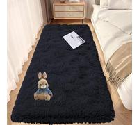 GOUTUI Tapis Moelleux À Poils Longs 100 x 220 cm Dessous Antidérapant Tapis Shaggy Longues Soft Décoration Intérieure pour Salon Chambre Filles Enfants, Noir