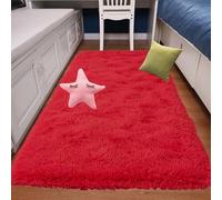 GOUTUI Tapis Salon Shaggy 110 x 200 cm Dessous Antidérapant Moelleux Carpette Doux Au Toucher pour Chambre à Coucher Salon, Rouge