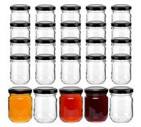 gouveo HEG125SZ Lot de 25 bocaux de conservation Helix avec couvercle à visser noir - Petits bocaux de conservation avec couvercle à visser TO53 - Bocaux à visser pour confiture, miel, épices, faits