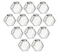 gouveo Lot de 12 bocaux de conservation 380 ml en nid d'abeille avec couvercles à vis argentés - Beaux bocaux de conservation avec bouchons à vis - Pots à vis vides pour miel, confiture (EGW380S)