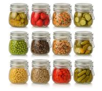 gouveo Lot de 12 bocaux de conservation de 500 ml, striés, avec bouchon à étrier, en verre, avec bouchon à étrier, pour la cuisine et la maison (BG500R)