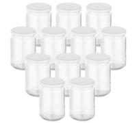 gouveo Lot de 12 bocaux de conservation ronds de 350 ml avec couvercle à visser blanc - Bocaux de conservation avec couvercle à visser - Bocaux à conserver et conserver
