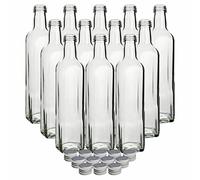 gouveo Lot de 12 Bouteille en Verre 500 ml Maraska avec Bouchon à Vis Argent - Bouteille Verre Vide avec Couvercle pour Remplissage - Bouteille à Vis pour Liqueur, Huile, Vinaigre (MFET500S)