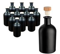gouveo Lot de 12 bouteilles d’apothicaire noires de 250 ml avec bouchon (HGK) - Bouteille ronde à remplir - Bouteille d’apothicaire vide pour liqueur, huile et vinaigre (AFRSZ250HGK)