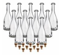 gouveo Lot de 12 Bouteilles en Verre 200 ML « Rustica » avec Bouchons (HGK) - Petites Bouteilles en liège en Verre - Bouteille Design pour remplir Liqueur, vin, Huile (RFR200HGK)