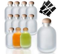 gouveo Lot de 12 bouteilles en verre 350 ml Arctic avec bouchons (HGK) - Bouteille design givré 0,35 l en verre avec bouchon pour liqueur, whisky, cognac, rhum (FARM350HGK)