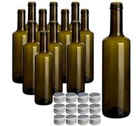 gouveo Lot de 12 bouteilles en verre 500 ml Caesar Antique avec couvercle argenté - petite bouteille 0,5 l avec bouchon à vis pour liqueur, schnaps, huile, vinaigre