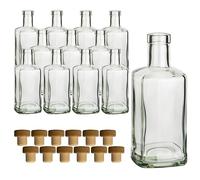 gouveo Lot de 12 bouteilles en verre 500 ml Carré Pharmacien avec bouchon en liège (HGK) - Bouteille 0,5 l à remplir et à offrir - Bouteille vide pour gin, liqueur, huile, vinaigre (AFET500HGK)