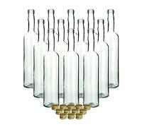 gouveo Lot de 12 bouteilles en verre de 500 ml - Bordeaux - Avec couvercle à visser doré - Petite bouteille en verre pour la cuisine et la maison - Bouteille vide pour liqueur, huile, vinaigre