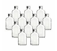 gouveo Lot de 12 bouteilles en verre flasque de 100 ml avec bouchon à vis argent - petite bouteille 0,1 l à remplir - bouteilles d'alcool vides pour liqueur, whisky, gin, brandy, cognac (FF100S)