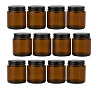 gouveo Lot de 12 pots à crème en verre marron de 250 ml avec couvercle à visser noir brillant - Boîte à crème vide à remplir - Petit pot en verre pour cosmétiques, lotion ou épices (CTB250SZGL)