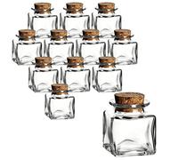 gouveo Lot de 12 pots à épices 50 ml carrés avec bouchons - Mini pots en liège avec bouchon en liège - Petits pots de conservation pour herbes, épices - Petit pot en verre (KGE050PK)