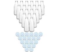 gouveo Lot de 20 bouteilles de jus 1000 ml avec bouchon à vis blanc - Grande bouteille en verre 1 litre avec bouchon TO48 - Bouteille vide à remplir (SF1000W)