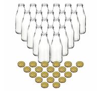 gouveo Lot de 20 bouteilles de jus 500 ml avec couvercle à vis doré - Bouteille ronde en verre 0,5 l avec bouchon TO43 - Bouteille vide à remplir pour la cuisine et la maison (SF500G)