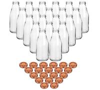 gouveo Lot de 20 bouteilles de jus de 500 ml avec couvercle à visser couleur bronze - Petite bouteille en verre de 0,5 l avec bouchon TO43 - Bouteille vide à remplir pour la cuisine et la maison