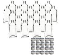 gouveo Lot de 20 bouteilles en verre 50 ml Dana avec bouchon à vis argenté - mini bouteille 0,05 l à remplir - bouteilles en verre pour liqueur, whisky pour anniversaires, mariages (MFD050S)