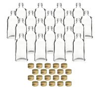 gouveo Lot de 20 bouteilles en verre 50 ml Dana avec bouchon à vis doré - mini bouteille 0,05 l à remplir - bouteilles en verre pour liqueur, whisky pour anniversaires, mariages (MFD050G)