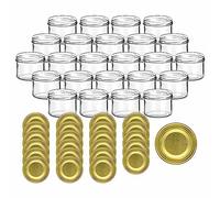 gouveo Lot de 24 bocaux à Confiture 230 ML Ronds avec Couvercle à vis dorés - bocaux de Conservation avec Bouchon à vis TO82 - bocaux à Confiture, bocaux à Saucisson