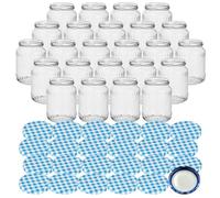 gouveo Lot de 24 bocaux à facettes de 720 ml avec couvercle à vis, Bleu à carreaux BS - Bocaux de conservation avec couvercle à vis TO82 - Bocaux à confiture vides (EGF720KBBS)