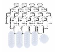 gouveo Lot de 24 bocaux carrés de 150 ml avec couvercles à vis blancs - Petits bocaux de conservation avec bouchons à vis - Pots de confiture vides (EGE150W)