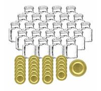 gouveo Lot de 24 bocaux carrés de 150 ml avec couvercles à vis dorés - Petits bocaux de conservation avec bouchons à vis - Bocaux de confiture vides (EGE150G)