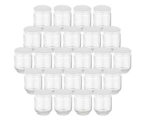 gouveo Lot de 24 bocaux de conservation 190 ml ronds avec couvercle à visser blanc - Petits bocaux de conservation avec couvercle à vis - Bocaux à vis pour la conservation et le stockage (EGR190W)