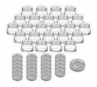 gouveo Lot de 24 bocaux de conservation 30 ml Mini avec couvercle à vis Argenté - Mini bocaux de conservation avec bouchon à vis TO43 - Pots ronds pour conserver, confitures, épices (EGR030S)