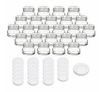 gouveo Lot de 24 bocaux de conservation 30 ml mini avec couvercle à vis blanc - mini bocaux de conservation avec bouchon à vis TO43 - bocaux ronds pour conserver, pour confiture, épices (EGR030W)