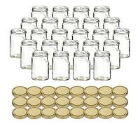 gouveo Lot de 24 bocaux de conservation 314 ml Skew avec couvercle à vis doré - Pots de conservation vides avec bouchon à vis TO66 pour confiture, miel, fait maison (EGS314G)
