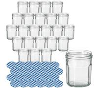 gouveo Lot de 24 bocaux de conservation décagonaux 200 ml à carreaux bleus avec couvercle à vis - Petits bocaux de stockage pour fait-maison (EGD200KB)