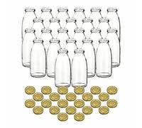 gouveo lot de 24 bouteilles de jus 250 ml avec bouchon à vis doré - bouteille en verre 0,25 l avec bouchon TO43 - bouteille vide pour jus, smoothie, limonade (SF250G)