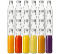 gouveo Lot de 24 bouteilles en verre 330 ml Rétro - Verre transparent de qualité supérieure avec bouchon à vis PP28 (argenté) - Idéal pour boissons, huiles, liqueurs et conservation (SFR330S)