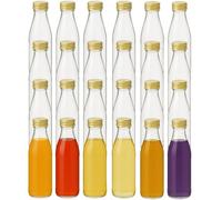 gouveo Lot de 24 Bouteilles en Verre 330 ML Rétro - Verre Transparent de qualité supérieure avec Bouchon à vis PP28 (doré) - Idéal pour Boissons, huiles, liqueurs et Conservation (SFR330G)