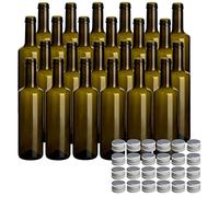gouveo Lot de 24 bouteilles en verre 500 ml Caesar Antique avec couvercle argenté - petite bouteille 0,5 l avec bouchon à vis pour liqueur, schnaps, huile, vinaigre