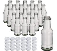 gouveo Lot de 24 bouteilles en verre de 250 ml avec couvercle à vis TO38 Blanc - Petite bouteille en verre 0,25 l avec bouchon à vis - Bouteille vide pour barbecue à remplir avec ketchup