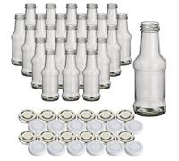 gouveo Lot de 24 Bouteilles en Verre pour jus avec Bouchons à vis Argent et Blanc - Bouteille de jus 250 ML - Bouteilles vides pour jus, Smoothies, Limonade (BBQF250SW)