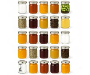 gouveo Lot de 25 bocaux de conservation 125 ml Helix avec couvercle à vis Argent BS - Petits bocaux de conservation avec bouchon à vis TO53 - Pots à vis pour confiture, miel, fait maison (HEG125SBS)