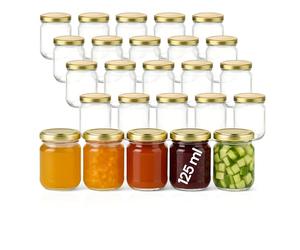 gouveo Lot de 25 bocaux de conservation 125 ml Helix avec couvercles à vis dorés - Petits bocaux de conservation avec bouchon à vis TO53 - Pots à visser pour confiture, miel, fait maison (HEG125G)