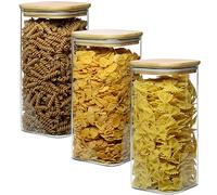 gouveo Lot de 3 bocaux à provisions 1500 ML en Verre borosilicaté carré avec Couvercle - Récipients en Verre, bocaux à épices, boîtes en Verre, boîte à provisions