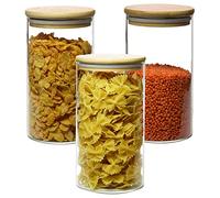 gouveo Lot de 3 récipients en Verre 1400 ML Ronds en Verre borosilicaté avec Couvercle - bocaux de Conservation 1,4 l avec Fermeture - Verre de Conservation, Bocal en Verre, Verre à pâtes